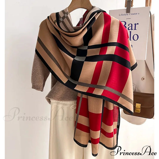 Variegated Banded Sophisticated Winter Scarf red 1 scarf-241228