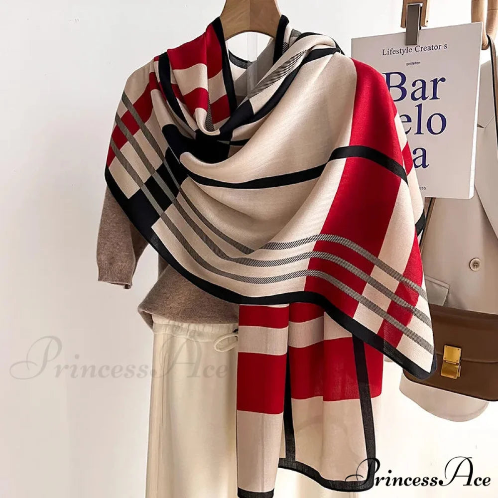 Variegated Banded Sophisticated Winter Scarf red 2 scarf-241228