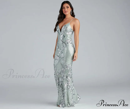 Vee Formal Stylish Sequin Mermaid Dress