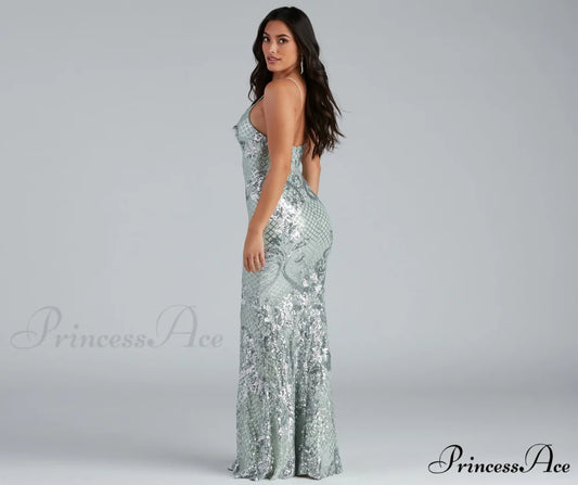 Vee Formal Stylish Sequin Mermaid Dress