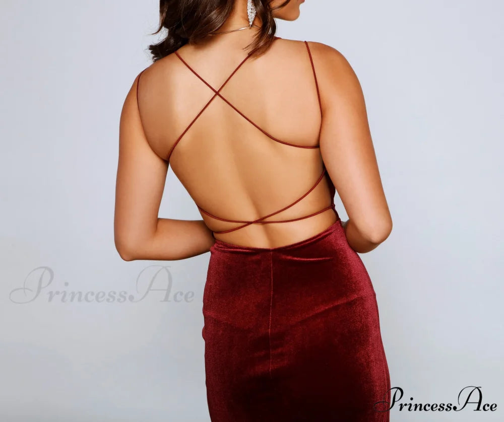 Vega Formal High Charming Slit Velvet Dress