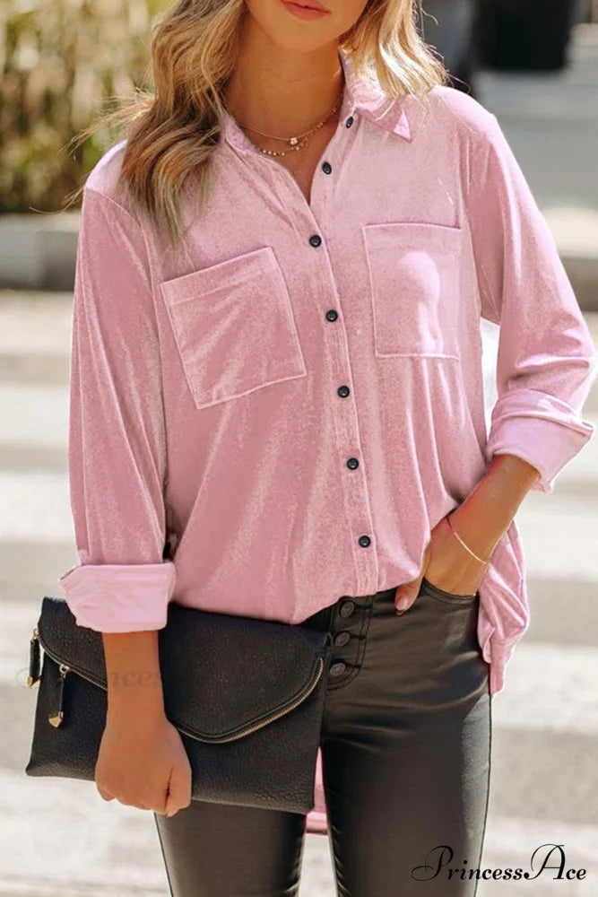 Velvet Blouse with Pockets Pink / 2XL