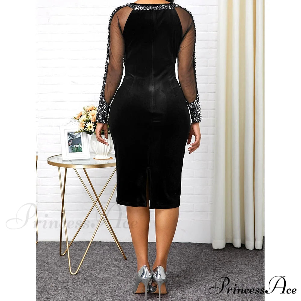 Velvet Bright Silk Evening Patchwork Party Dress