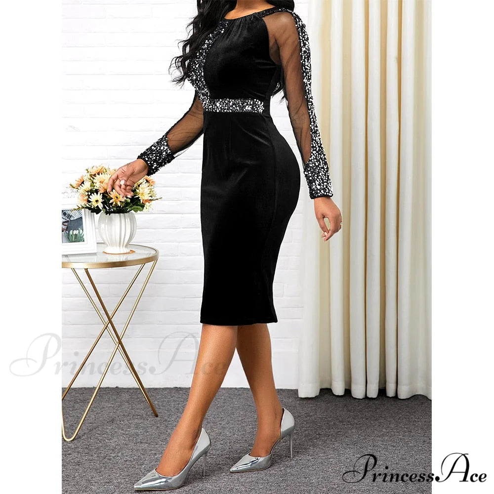 Velvet Bright Silk Evening Patchwork Party Dress