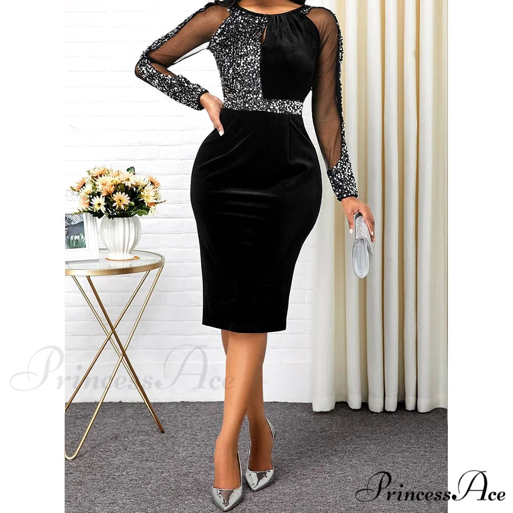 Velvet Bright Silk Evening Patchwork Party Dress