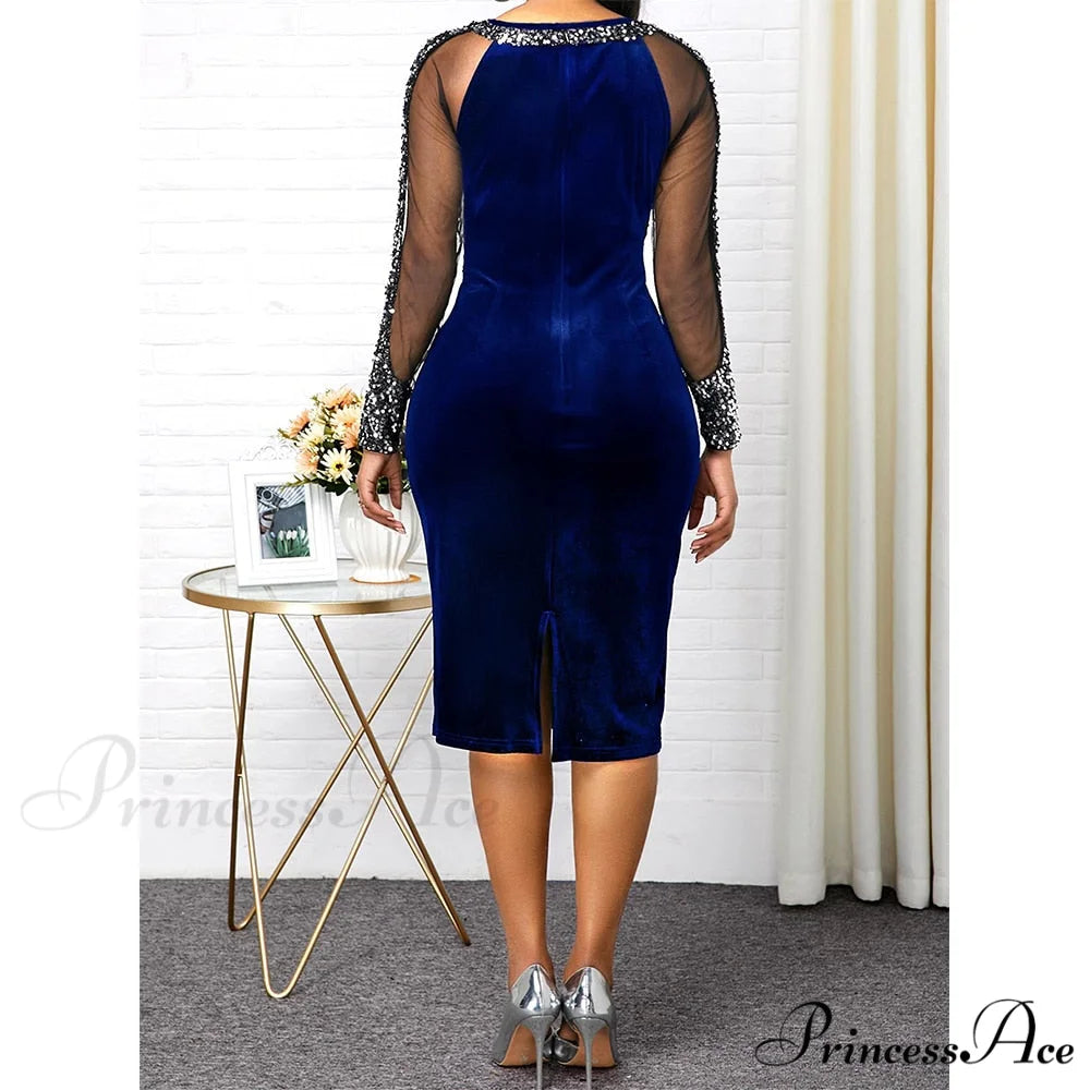 Velvet Bright Silk Evening Patchwork Party Dress