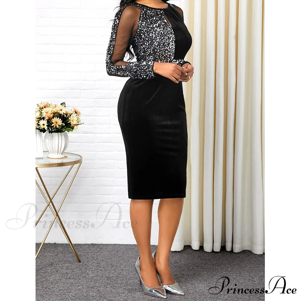 Velvet Bright Silk Evening Patchwork Party Dress