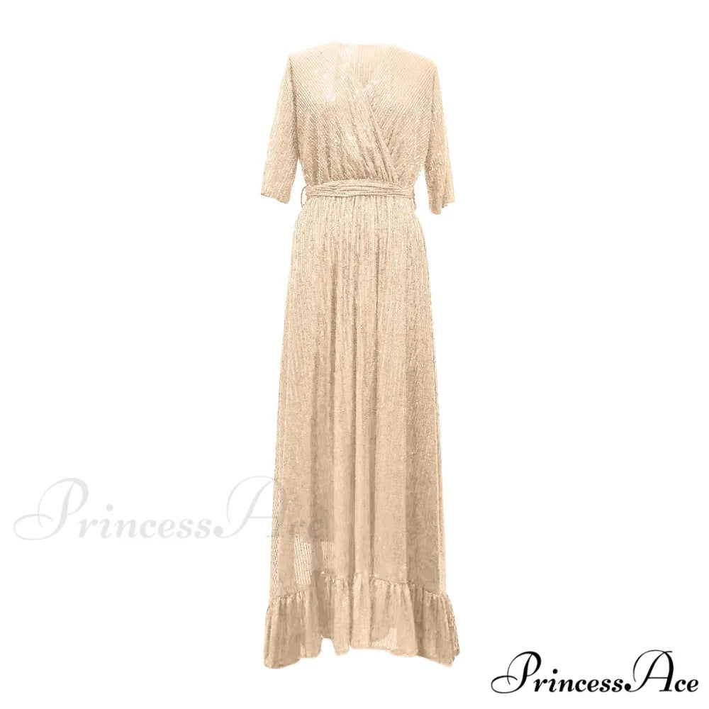 Velvet Elegant V-Neck Slimming Pleated Long Sleeve Wedding Dress