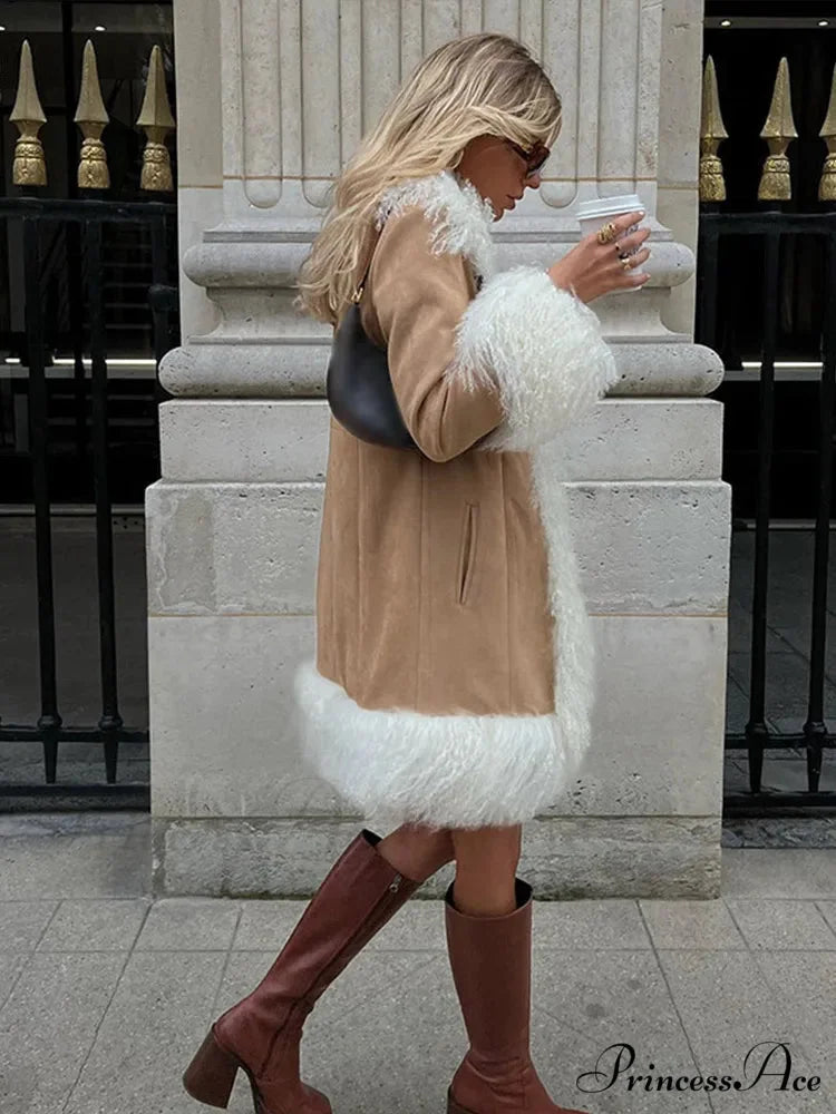 Velvet Furry Collar Extended Sleeve Cozy Overcoat overcoats-241228