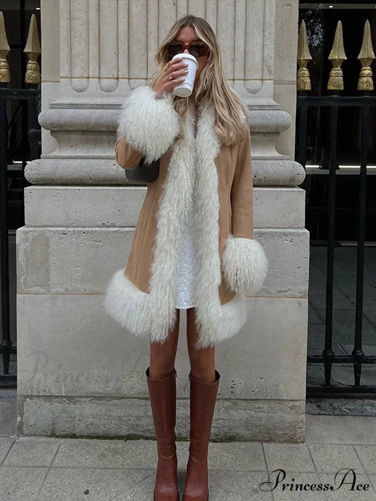 Velvet Furry Collar Extended Sleeve Cozy Overcoat overcoats-241228