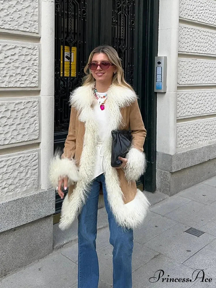 Velvet Furry Collar Extended Sleeve Cozy Overcoat overcoats-241228