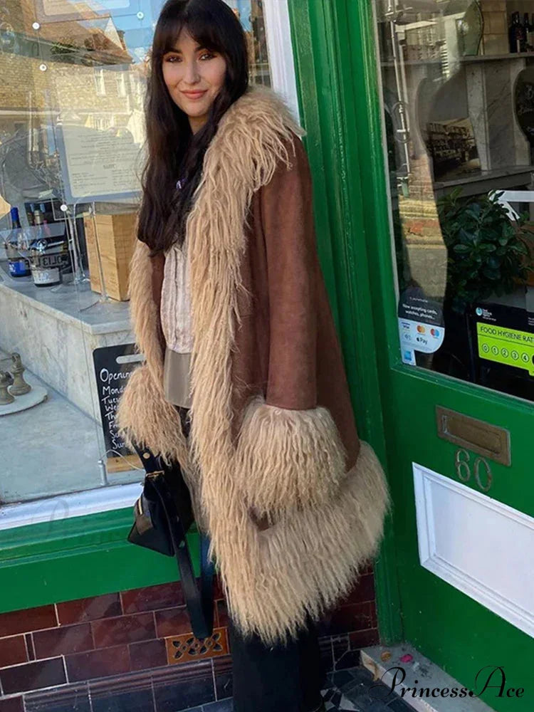 Velvet Furry Collar Extended Sleeve Cozy Overcoat overcoats-241228