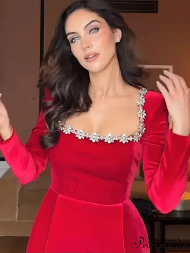 Velvet High Waist A-Line Party Dress