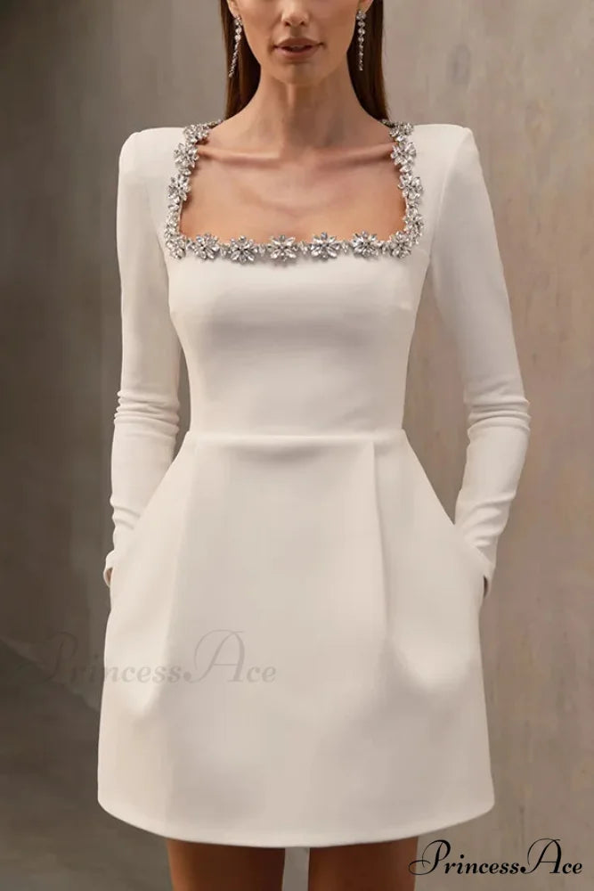 Velvet High Waist A-Line Party Dress White / S