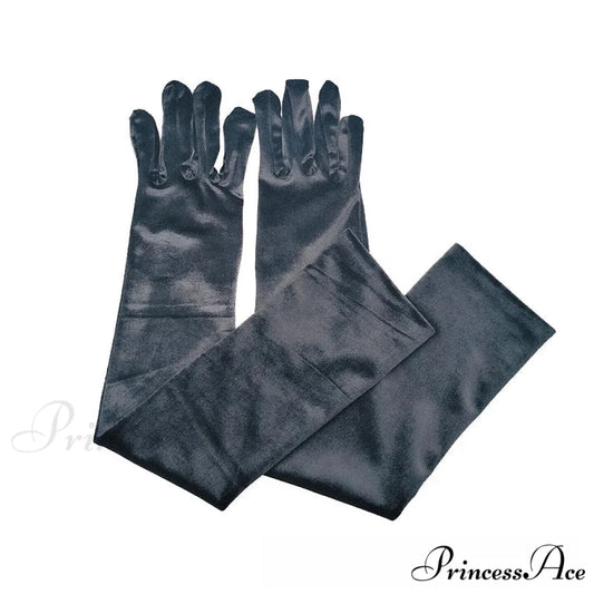 Velvet Ladies Warm Long Retro Dance Stage Etiquette Winter Christmas Gloves Black