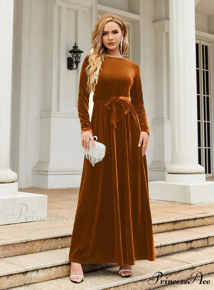 VELVET LONG SLEEVE DRESS - SOLID COLOR M / green