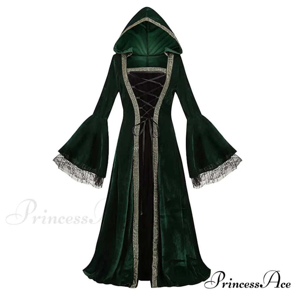 Velvet Medieval Victorian Cosplay Retro Gown Fancy Long Dress Green / S