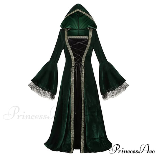 Velvet Medieval Victorian Cosplay Retro Gown Fancy Long Dress Green / S