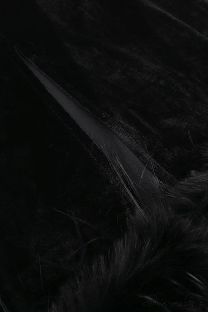 Velvet Patchwork Fuzzy Hem Slit Dress