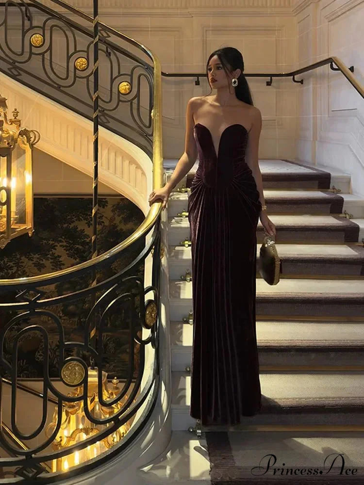 Velvet Pleated High Waist Party Dress