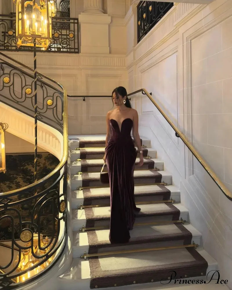 Velvet Pleated High Waist Party Dress black / S