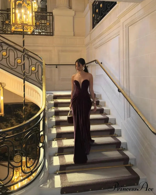 Velvet Pleated High Waist Party Dress black / S