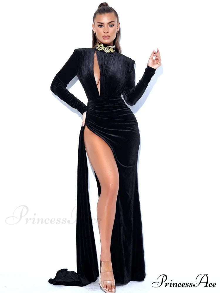 Velvet Pleated Slit Elegant Party Dresses