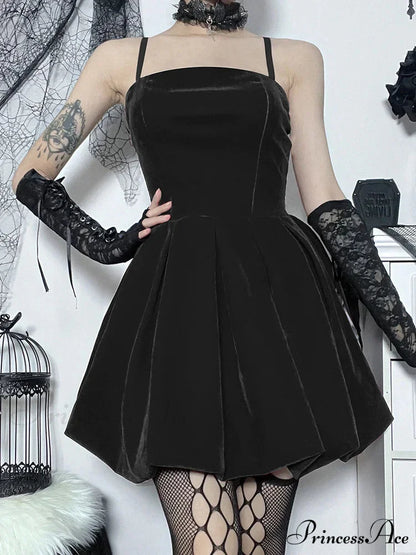 Velvet Solid Shirring High Waist Spaghetti Straps A-Line Party Mini Elegant New Year Dress