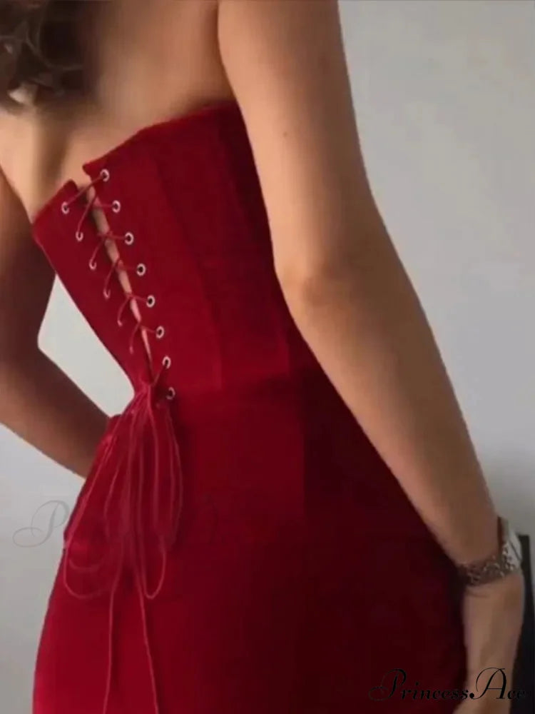 Velvet Strapless Split Party Dress