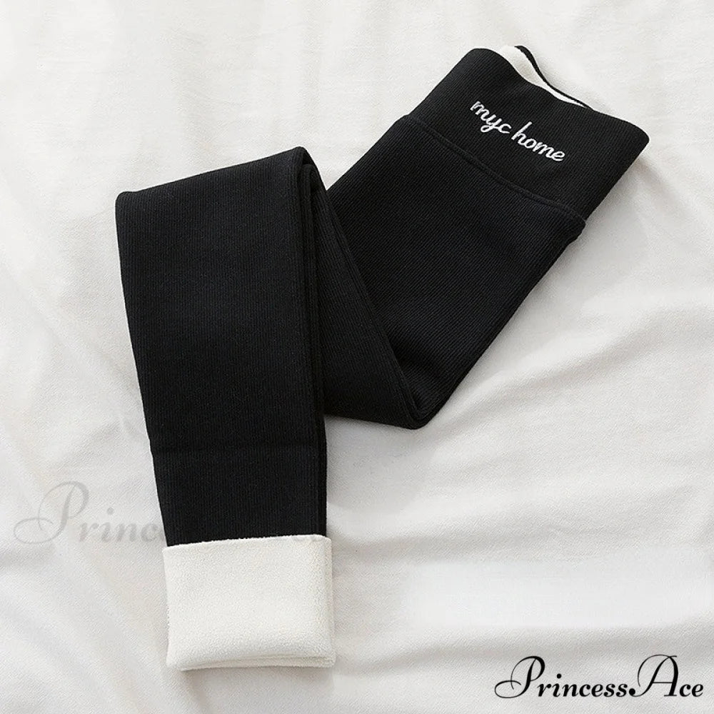 Velvet Thick High Waist Thermal Warm Leggings Black 300g / L 40-62kg