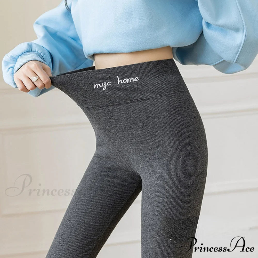 Velvet Thick High Waist Thermal Warm Leggings dark grey 350g wool / L 40-62kg