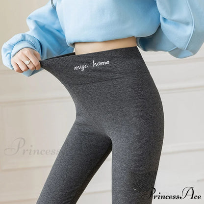 Velvet Thick High Waist Thermal Warm Leggings dark grey 350g wool / L 40-62kg