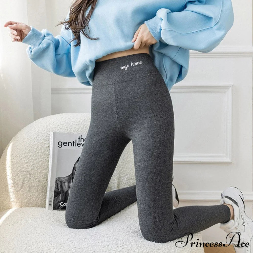 Velvet Thick High Waist Thermal Warm Leggings darkgrey thin style / L 40-62kg