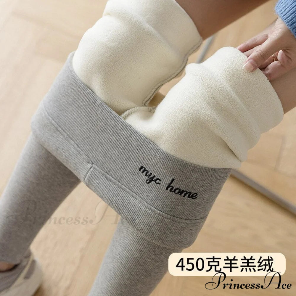 Velvet Thick High Waist Thermal Warm Leggings light grey 450g / L 40-62kg
