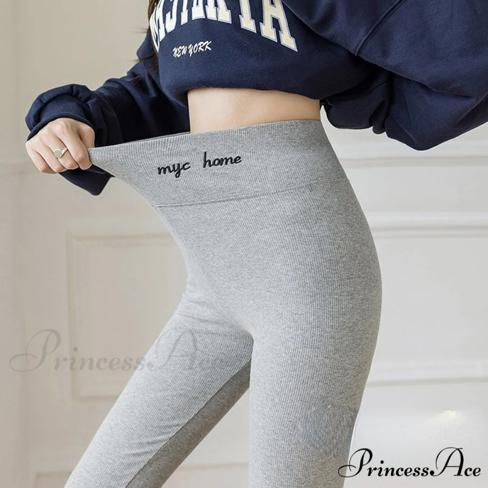 Velvet Thick High Waist Thermal Warm Leggings light grey350g wool / L 40-62kg