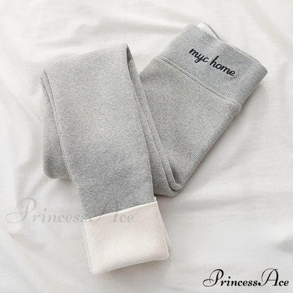 Velvet Thick High Waist Thermal Warm Leggings lightgrey 300g / L 40-62kg