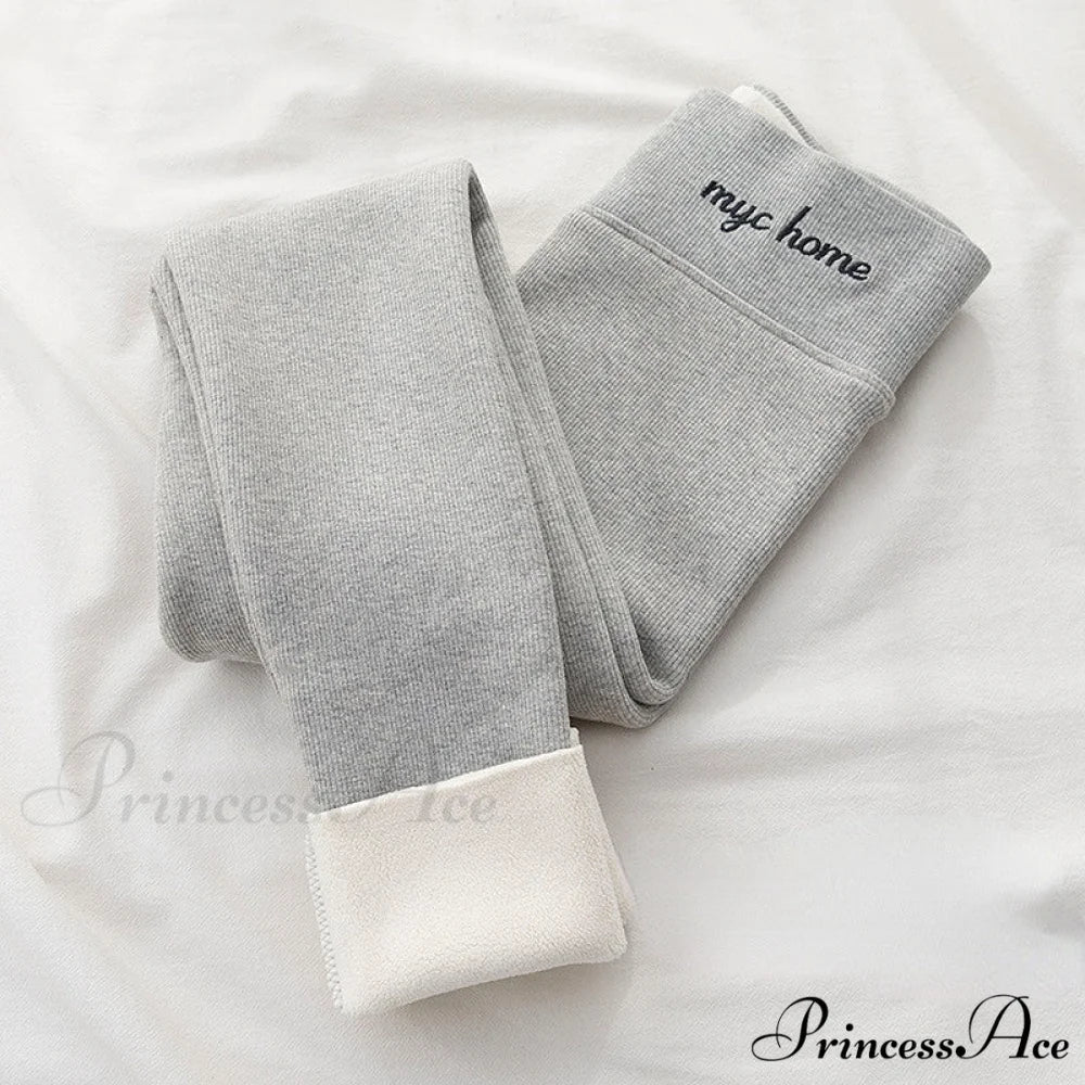 Velvet Thick High Waist Thermal Warm Leggings lightgrey 300g / L 40-62kg