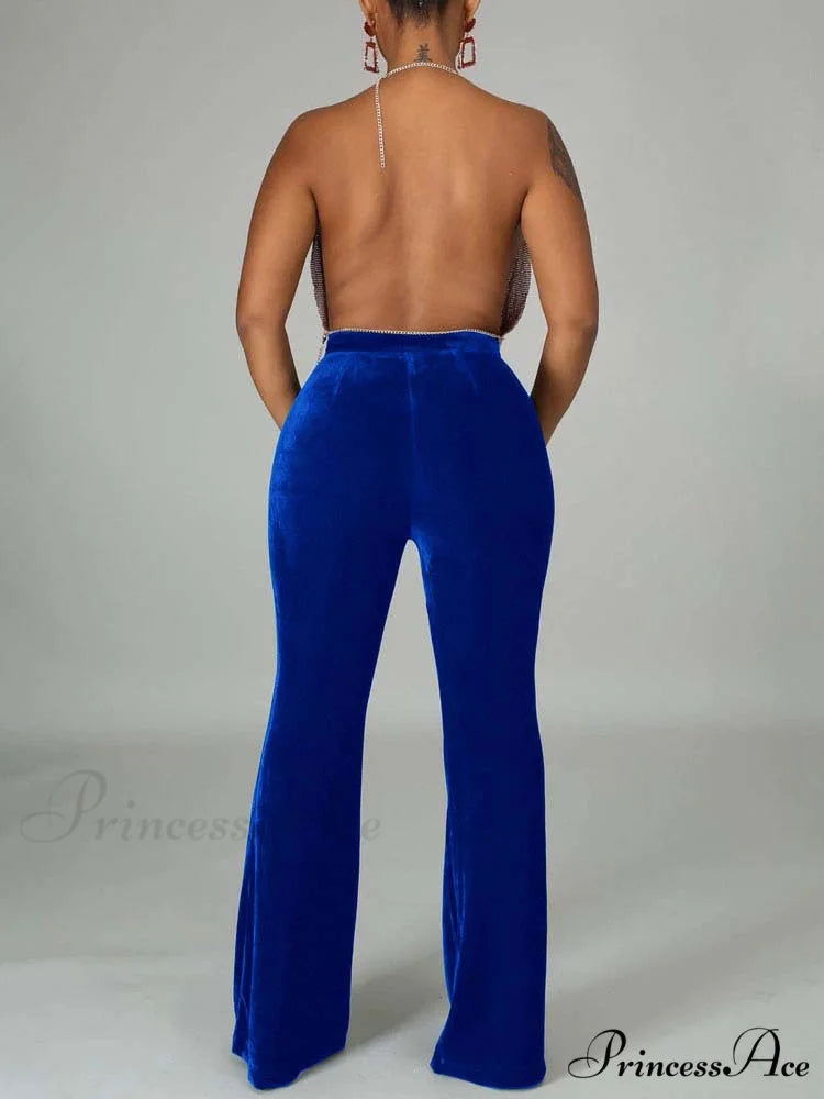 Velvet Velour Flared Bell Bottoms High Waist Pants