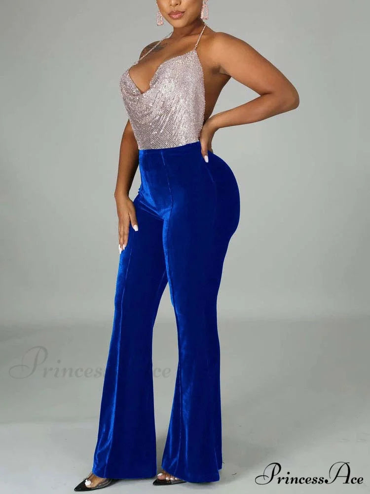 Velvet Velour Flared Bell Bottoms High Waist Pants