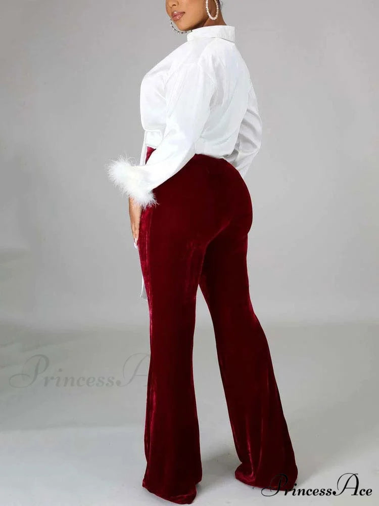 Velvet Velour Flared Bell Bottoms High Waist Pants