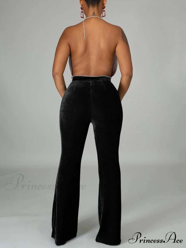 Velvet Velour Flared Bell Bottoms High Waist Pants