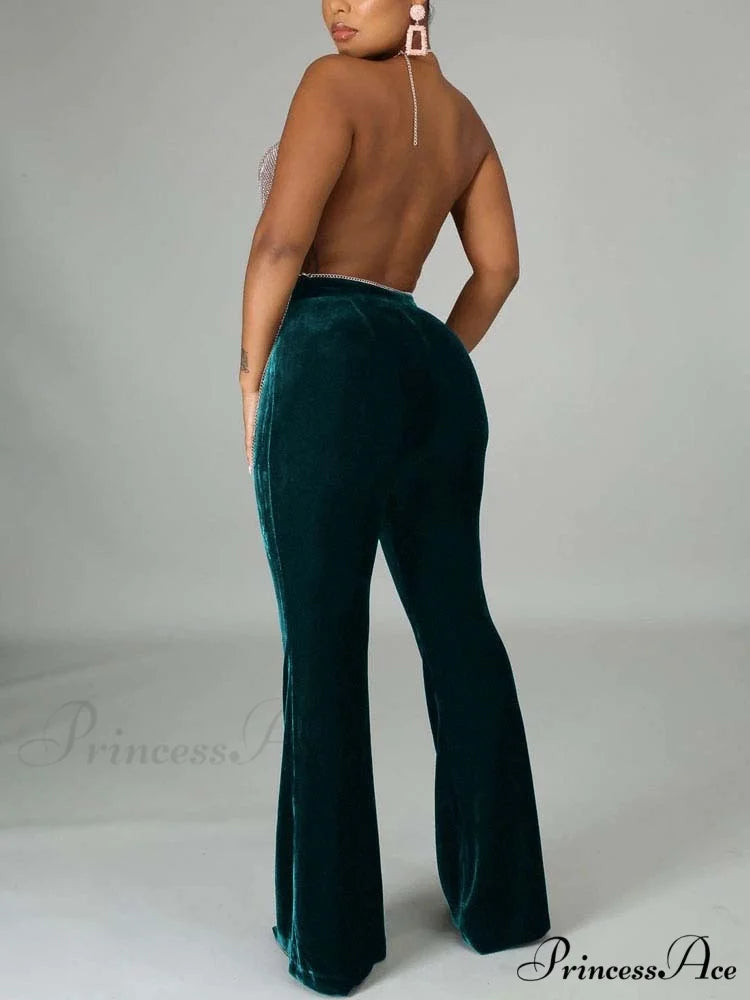 Velvet Velour Flared Bell Bottoms High Waist Pants