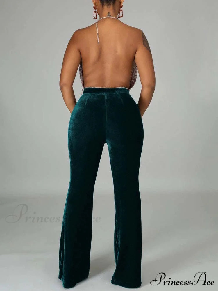 Velvet Velour Flared Bell Bottoms High Waist Pants