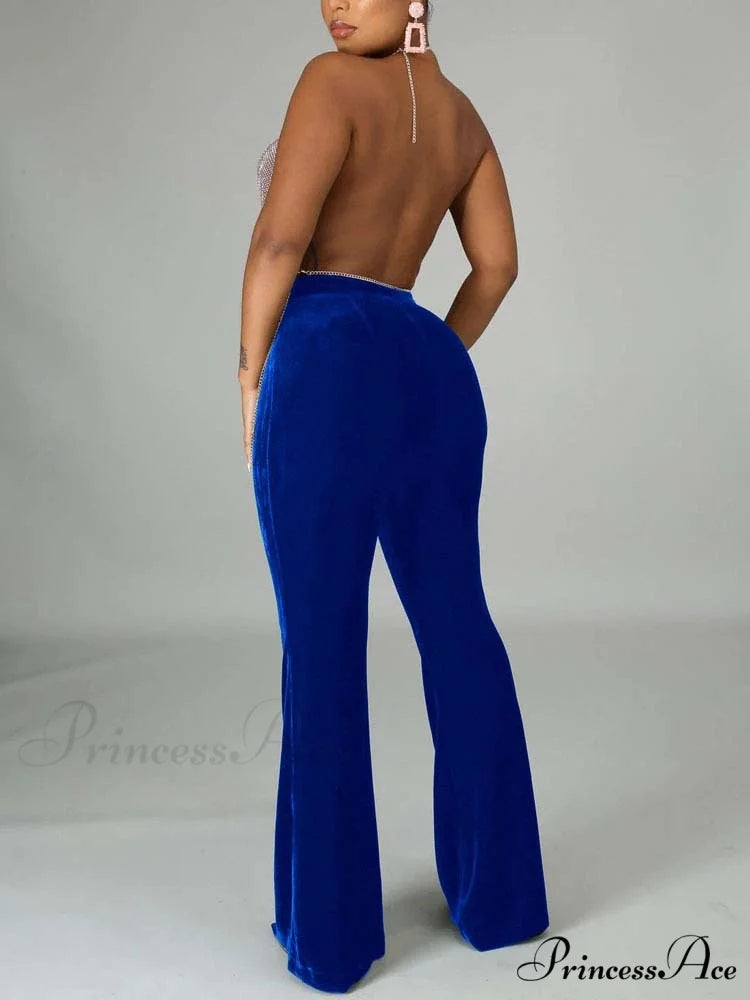 Velvet Velour Flared Bell Bottoms High Waist Pants