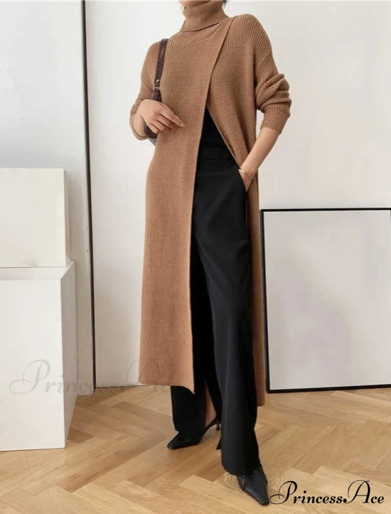 VERA LONG KNIT TOP - Black One Size / Camel