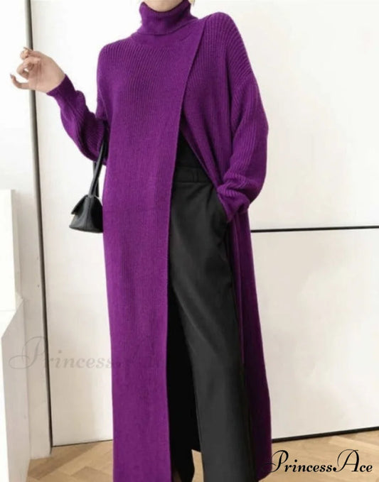 VERA LONG KNIT TOP - Black One Size / Purple