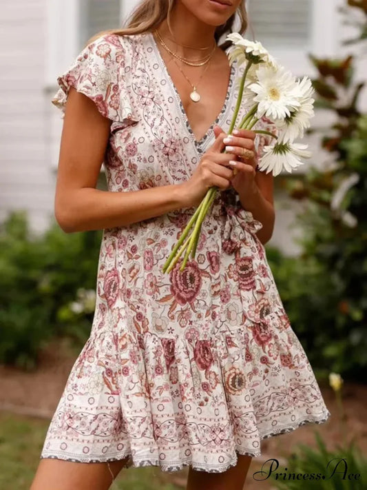 Verdant Flowery Low-cut Bohemian Sun Dress bohodress-250126