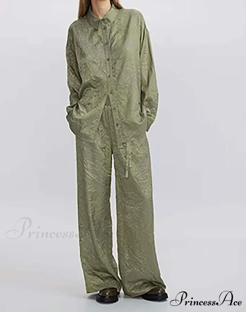 Verdant Folded Cinched Trousers Workplace Duo Set Green / S officetwopieceset-250223