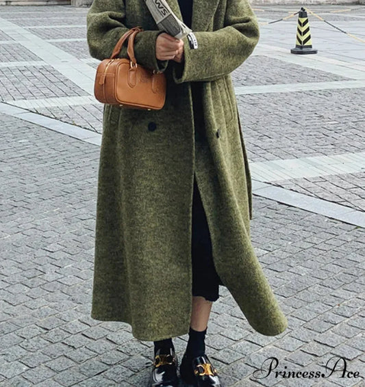 Verdant Wool Collar Dual-Buttoned Overcoat Green / S overcoats-241228