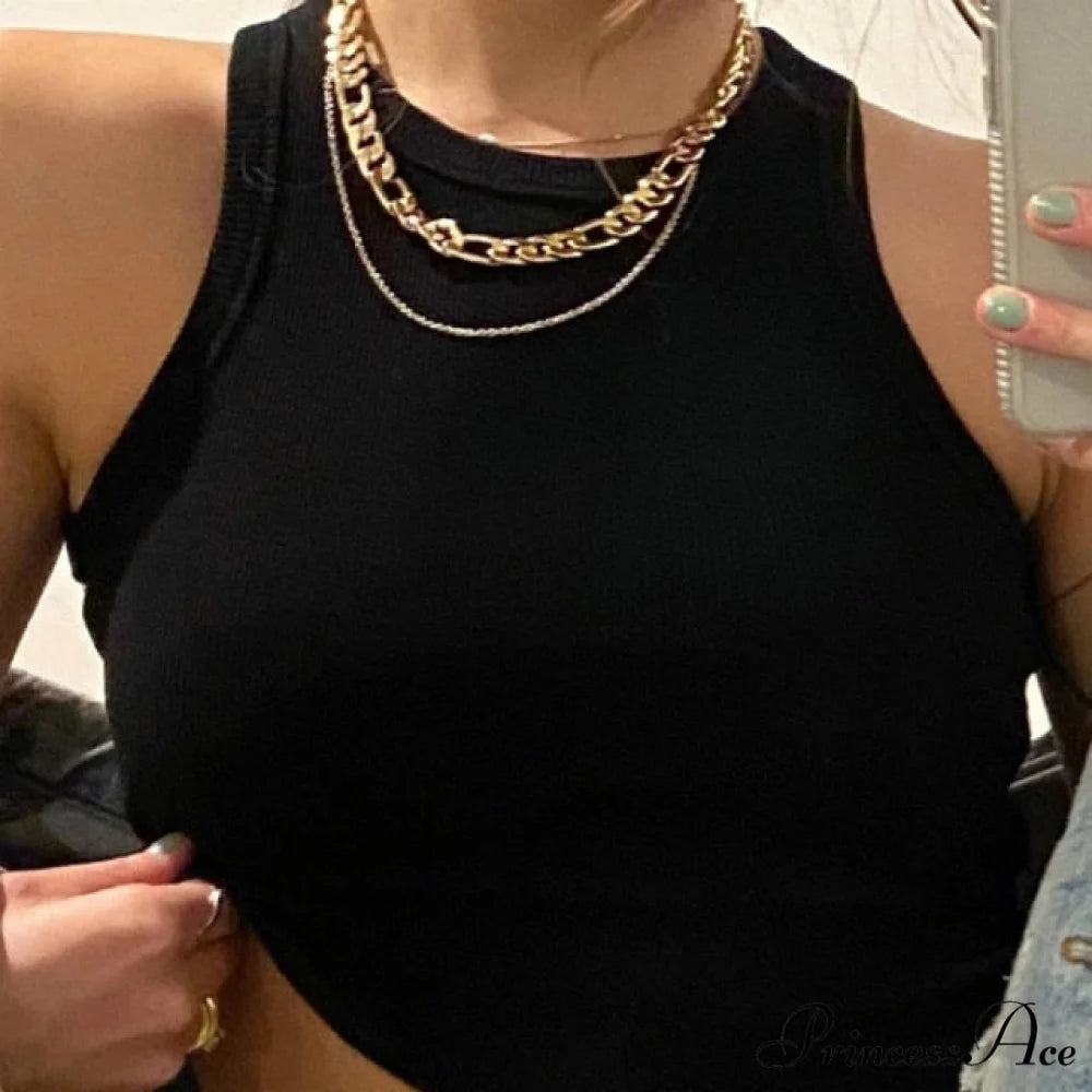 Vest Off Shoulder Knitted Candy Colors Crop Tops Black / XS